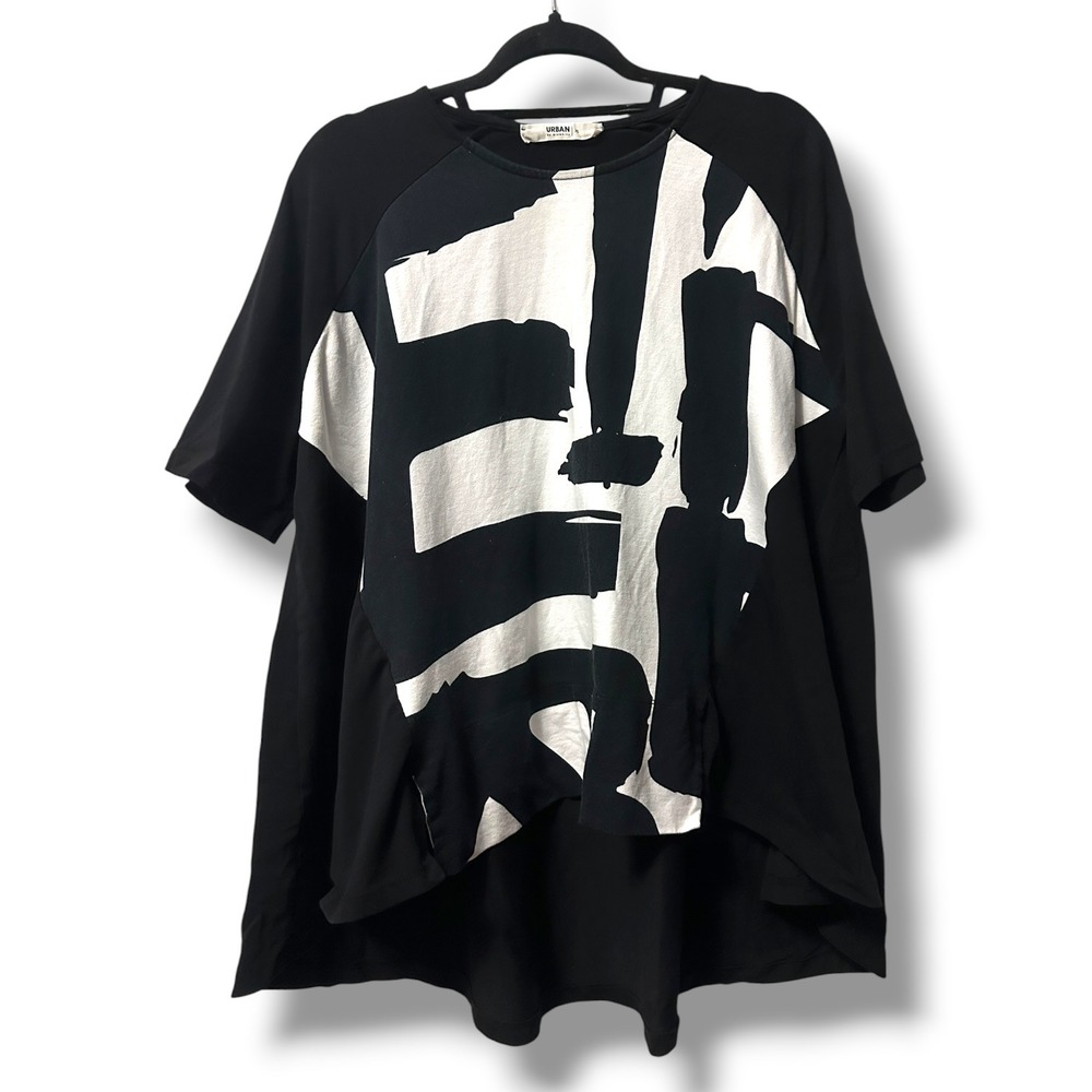 Urban by Alembika Graffiti Swing Trapeze Top T-Shirt Black White XS Lagenlook